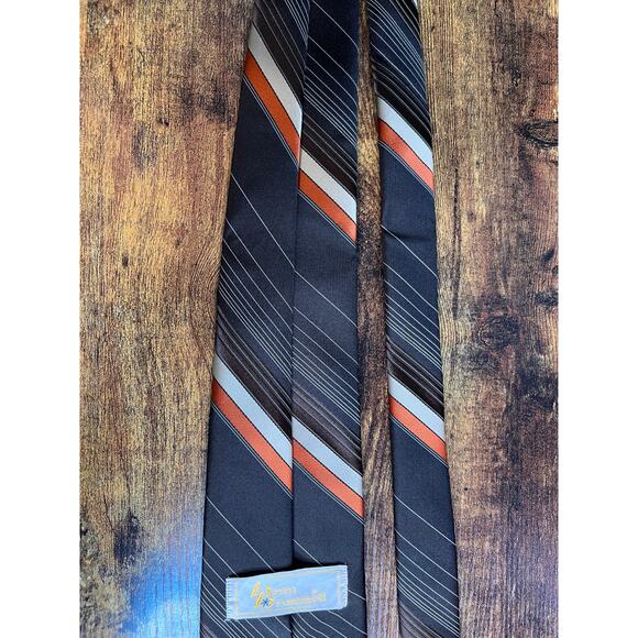 1970s Beau Brummell Brown Orange Fall Stripes Old Money Corporate Office Tie - Picture 4 of 9